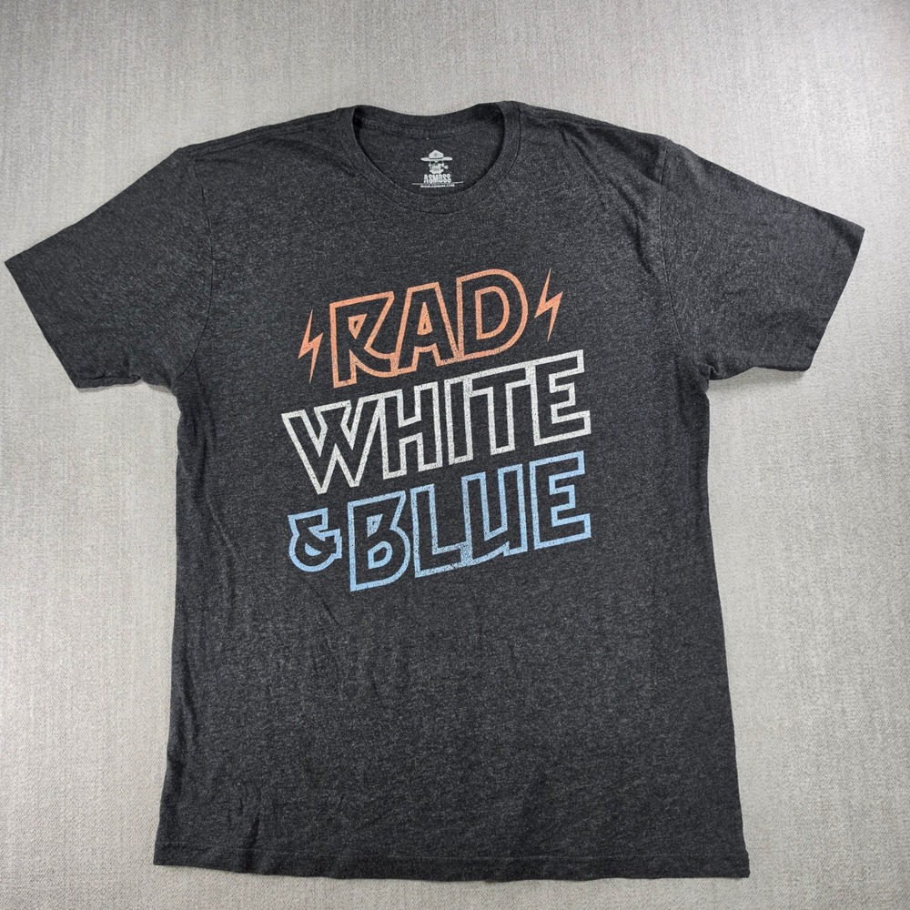 ASMDSS T-Shirt Mens Medium Charcoal Rad White & Blue Graphic Patriotic Tee
